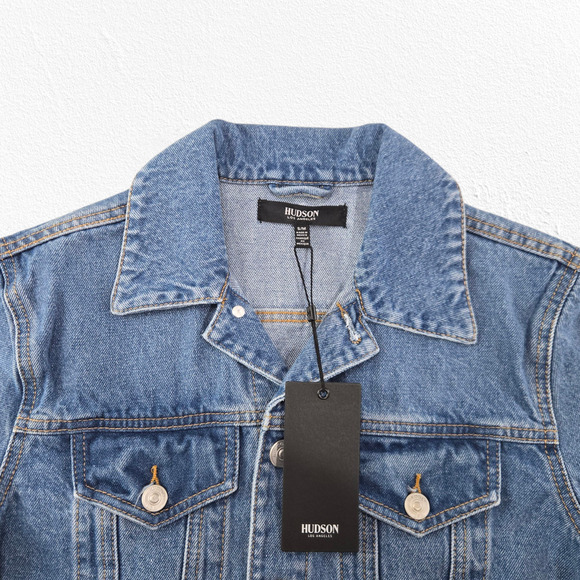 Hudson Medium Wash Slim Fit Trucker Denim Jean Jacket with Pockets Size S/M - Picture 3 of 11